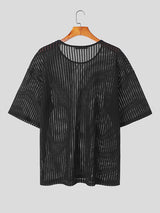 Mens Lightweight Slightly Sheer Striped Textured T-Shirt SKUK72327