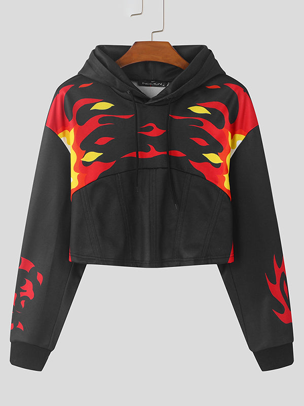 Mens Flame Print Cropped Long-Sleeve Hoodie SKUK79756