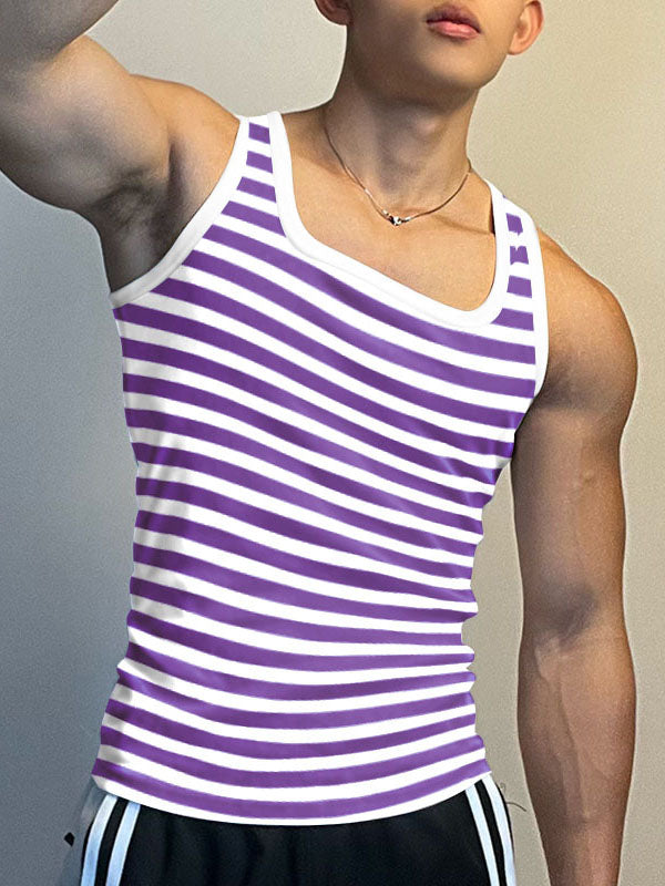 Mens Fitted Horizontal Striped Sleeveless Tank SKUK67909