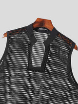 Mens Solid Mesh See Through Sleeveless Vest SKUK64326