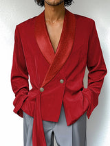 Mens Satin Patchwork Long Sleeve Blazer SKUK90357