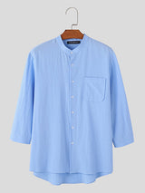 Mens Stand Collar High-Low Hem Shirt SKUK58559