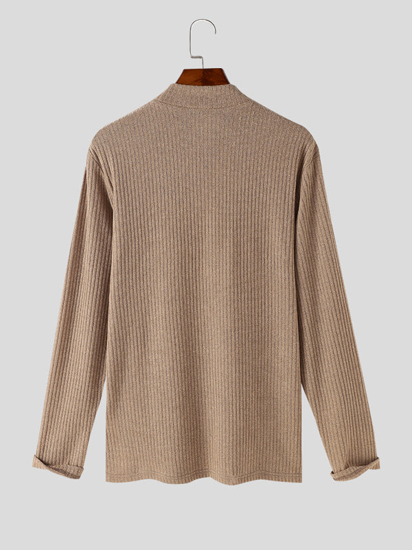 Mens Solid Rib-Knit Long Sleeve Sweater SKUK33374