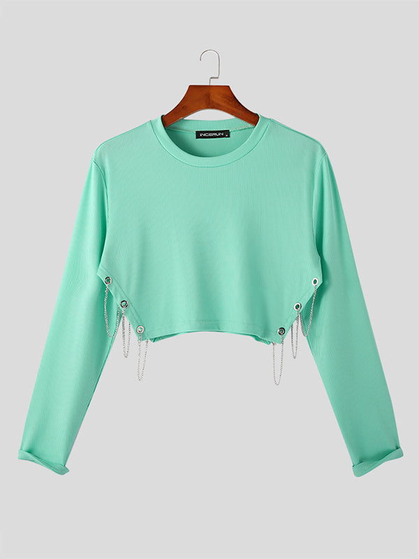 Mens Chain Long Sleeve Knit Crop Top SKUK08343