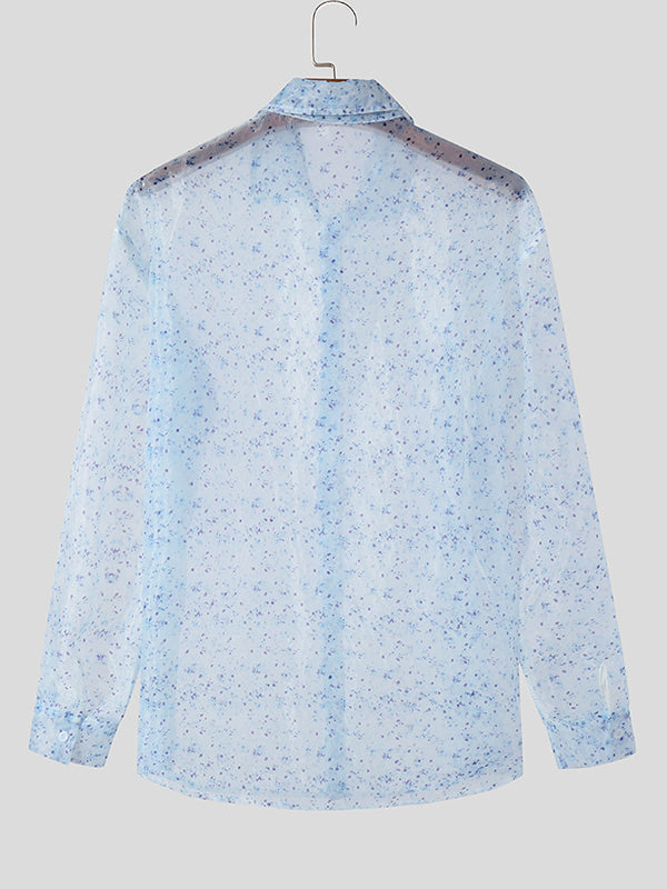 Mens Floral Print See Through Long Sleeve Shirt SKUK61737