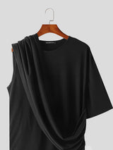 Mens Ruched Irregular Sleeve Solid Color T-shirt SKUK57424