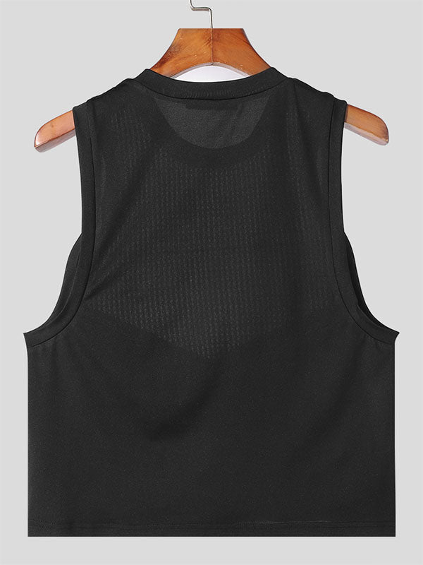 Mens Mesh patchwork Crew Neck Sleeveless Tank SKUK69204