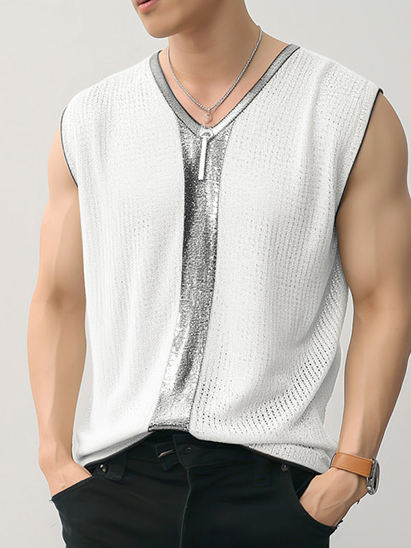 Mens Glitter Patchwork V-Neck Knit Sleeveless Vest SKUK45152