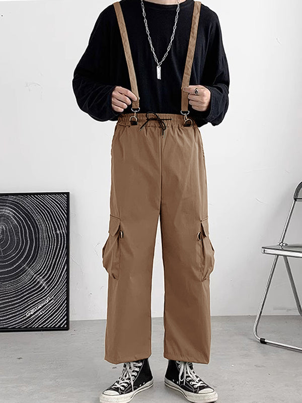 Mens Solid Casual Drawstring Waist Cargo Overall SKUK41156