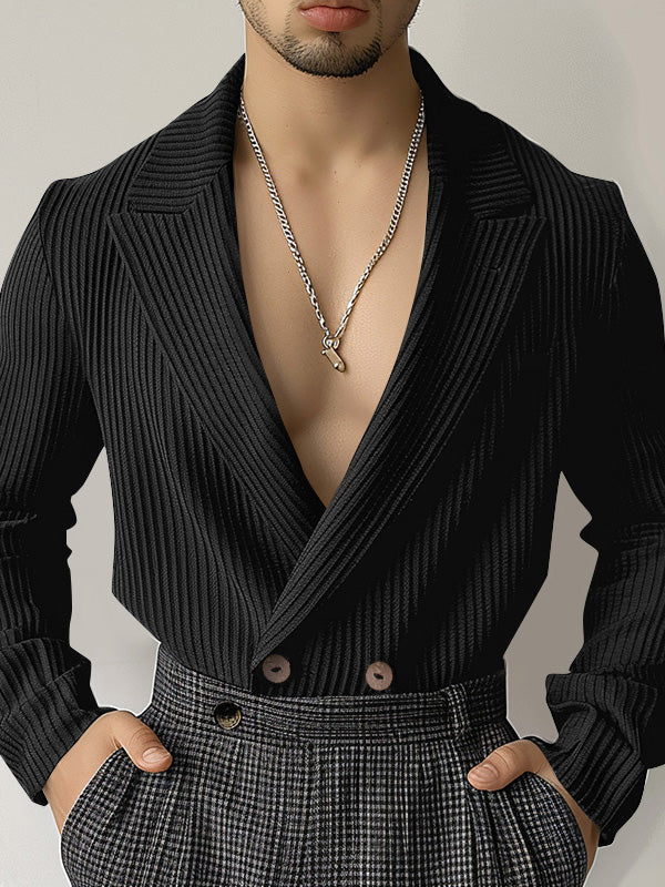 Mens Striped Deep V-Neck Long-Sleeve Blazer SKUK72734