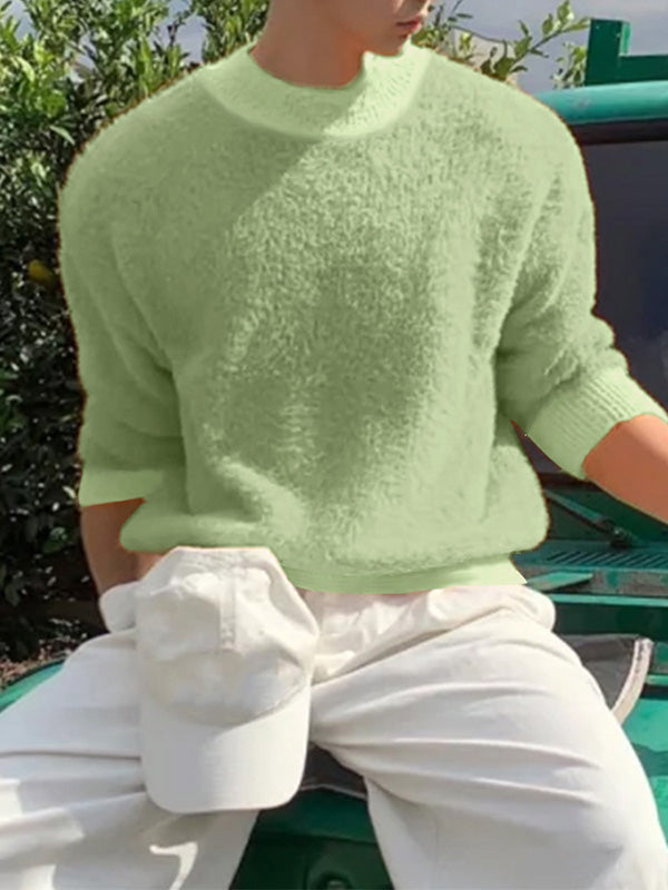 Mens Minimalist Solid Color Textured Pullover Sweater SKUK75065