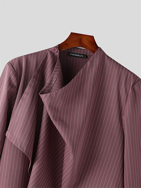 Mens Striped Irregular Placket Long Sleeve Shirt SKUK31023