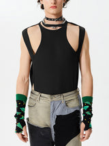 Mens Solid Cutout See Through Sleeveless Vest SKUK50837