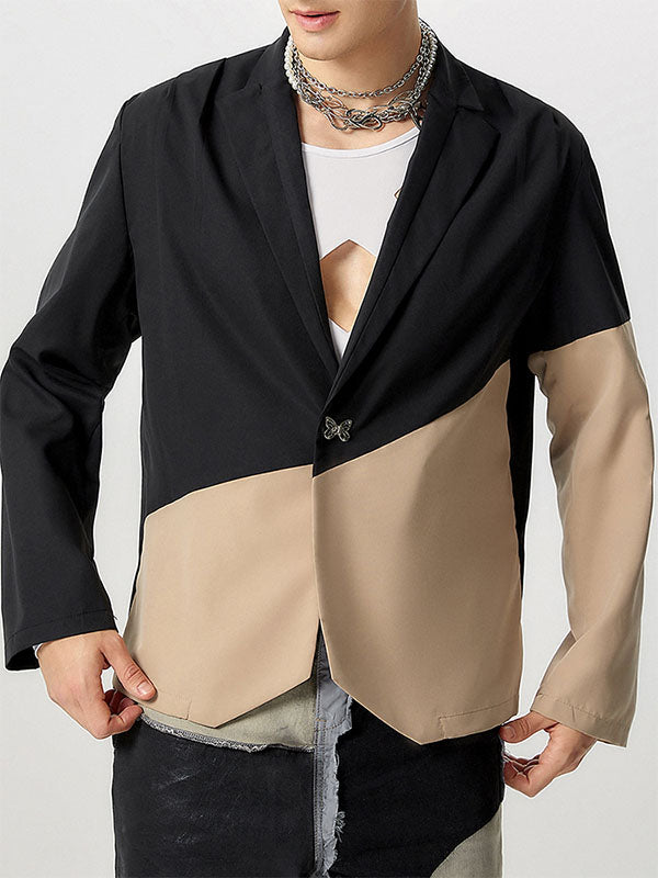 Mens Color-Block Patchwork Long-Sleeve Blazer SKUK80427