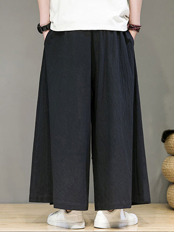 Mens Solid Pleated Cotton Wide Leg Pants SKUK32728