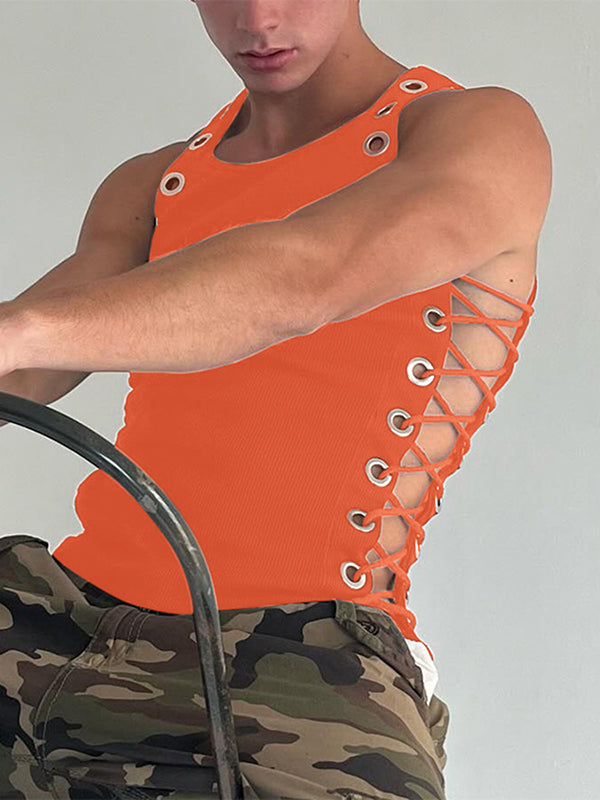 Mens Solid Straps See Through Sleeveless Vest SKUK55956