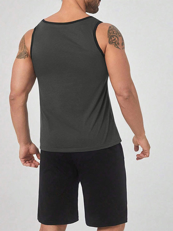 Mens Solid Tank Casual Two Pieces Outfits SKUK51707