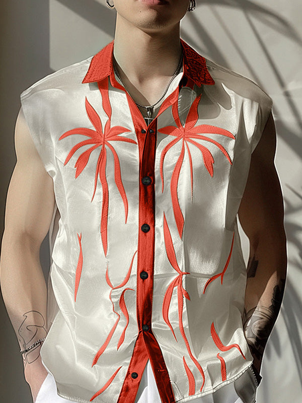 Mens Palm Tree Print Contrast Collar Shirt SKUK70271