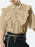 Mens Ruffles Lapel Collar Short Sleeve Shirt SKUK48363
