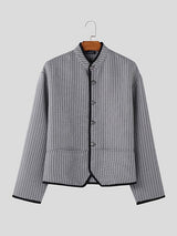 Mens Tweed Asymmetrical Hem Long Sleeve Jacket SKUK79201