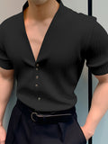 Mens Solid Textured Short Sleeve Casual T-Shirt SKUK54185