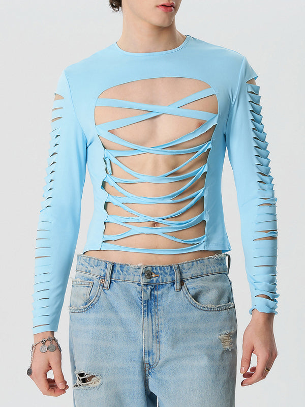 Mens Cutout See Through Long Sleeve T-Shirt SKUK53008