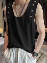 Mens Metal Button U-Neck Sleeveless Tank SKUK76534