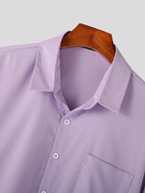 Mens Solid Lapel Chest Pocket Casual Shirt SKUK08650