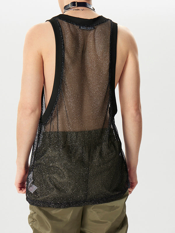 Mens Glitter Mesh See Through Sleeveless Vest SKUK46308