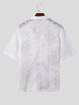 Mens Floral Print See Through Short Sleeve Shirt SKUK51737