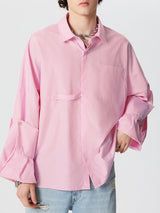 Mens Solid Pleated Casual Long Sleeve Shirt SKUK52995