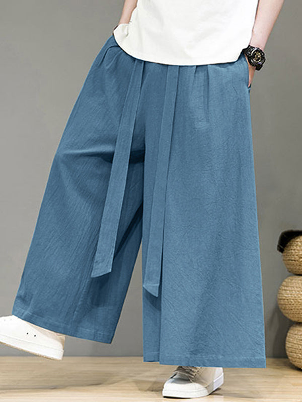 Mens Solid Pleated Cotton Wide Leg Pants SKUK32728