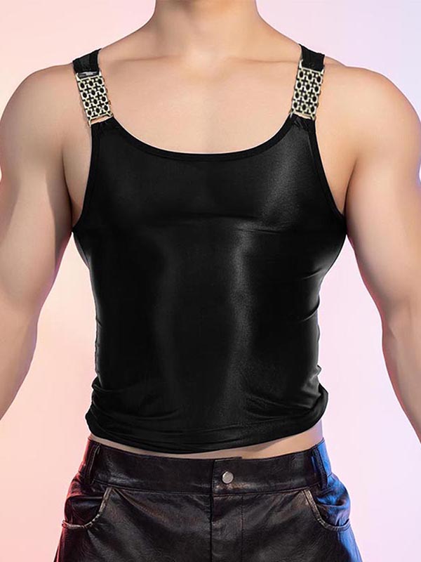 Mens Metal Buckle Patchwork Glossy Tank SKUK91686