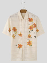 Mens Floral Print Lapel Collar Short Sleeve Shirt SKUK61588