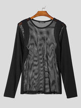 Mens Sheer Mesh Panel Long-Sleeve T-Shirt SKUK89177