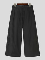 Mens Solid Wide Leg Pants With Belt SKUK21284