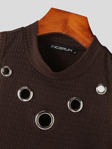 Mens Metal Hole Half-Collar Texture Tank Vest SKUK09326