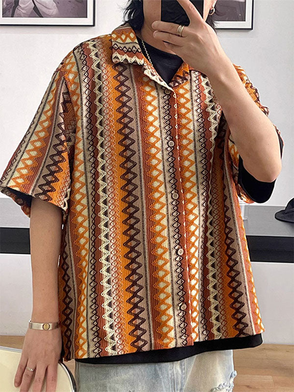 Mens Ethnic Style Color Collision Short Sleeve Shirt SKUK71644