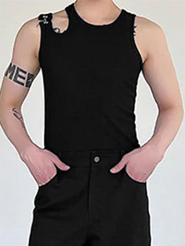 Mens Metal Buckle Cutout Design Sleeveless Tank SKUK72682