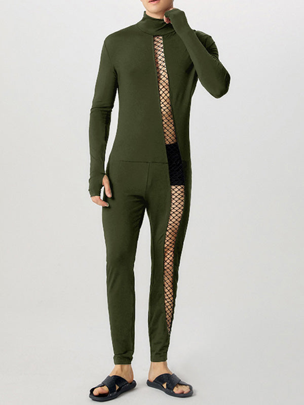 Mens Mesh Patchwork Long-Sleeve Bodysuit SKUK84226