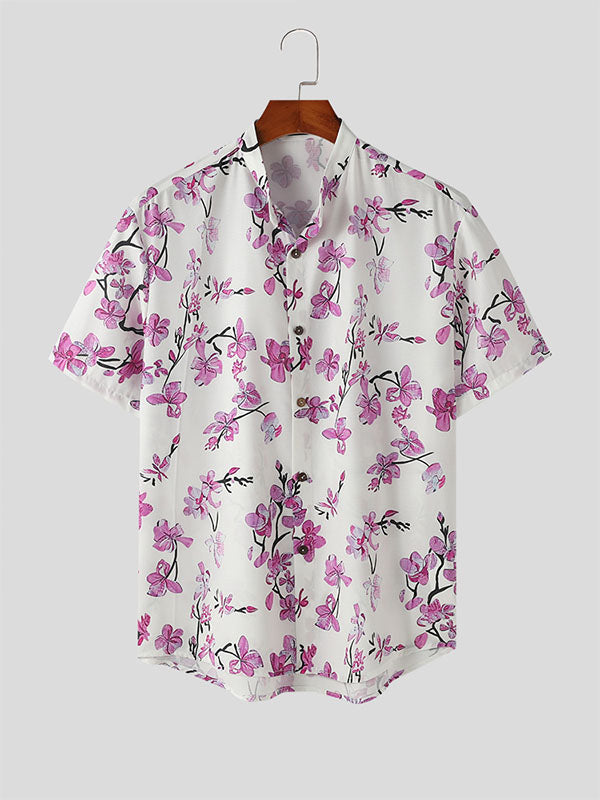 Mens Fashion Floral Print Short Sleeve Shirt SKUK66842