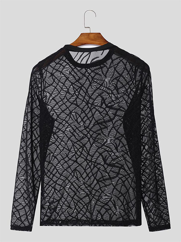 Mens Zebra Print Mesh Sheer Long-Sleeve T-Shirt SKUK94745