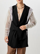 Mens Lace Patchwork Sleeveless Blazer SKUK83489