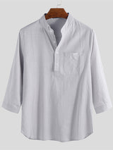 Mens Solid Stand Collar Half Sleeve Shirt SKUC21061