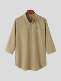 Mens Solid Cotton&Linen Stand Collar Shirt SKUJ99715