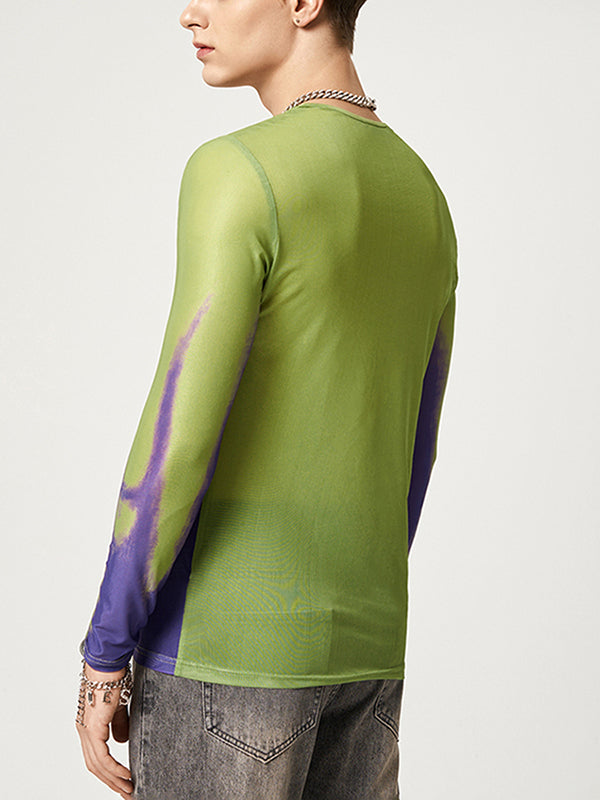 Mens Print See Through Mesh Long Sleeve T-shirt SKUJ51545