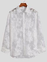 Mens Sheer Mesh See-Through Floral Flocking Shirt SKUJ36328