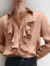 Mens Loose Ruffled Long Sleeve Shirt SKUJ09896