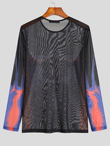 Mens Print See Through Mesh Long Sleeve T-shirt SKUJ51545