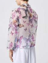 Mens Butterfly Print See Through Lapel Shirt SKUJ93866